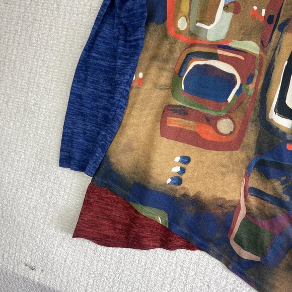 Mode Vin Rouge Women's XL Abstract Art AOP Shirt Top Canada Made Asymmetrical - Picture 6 of 15